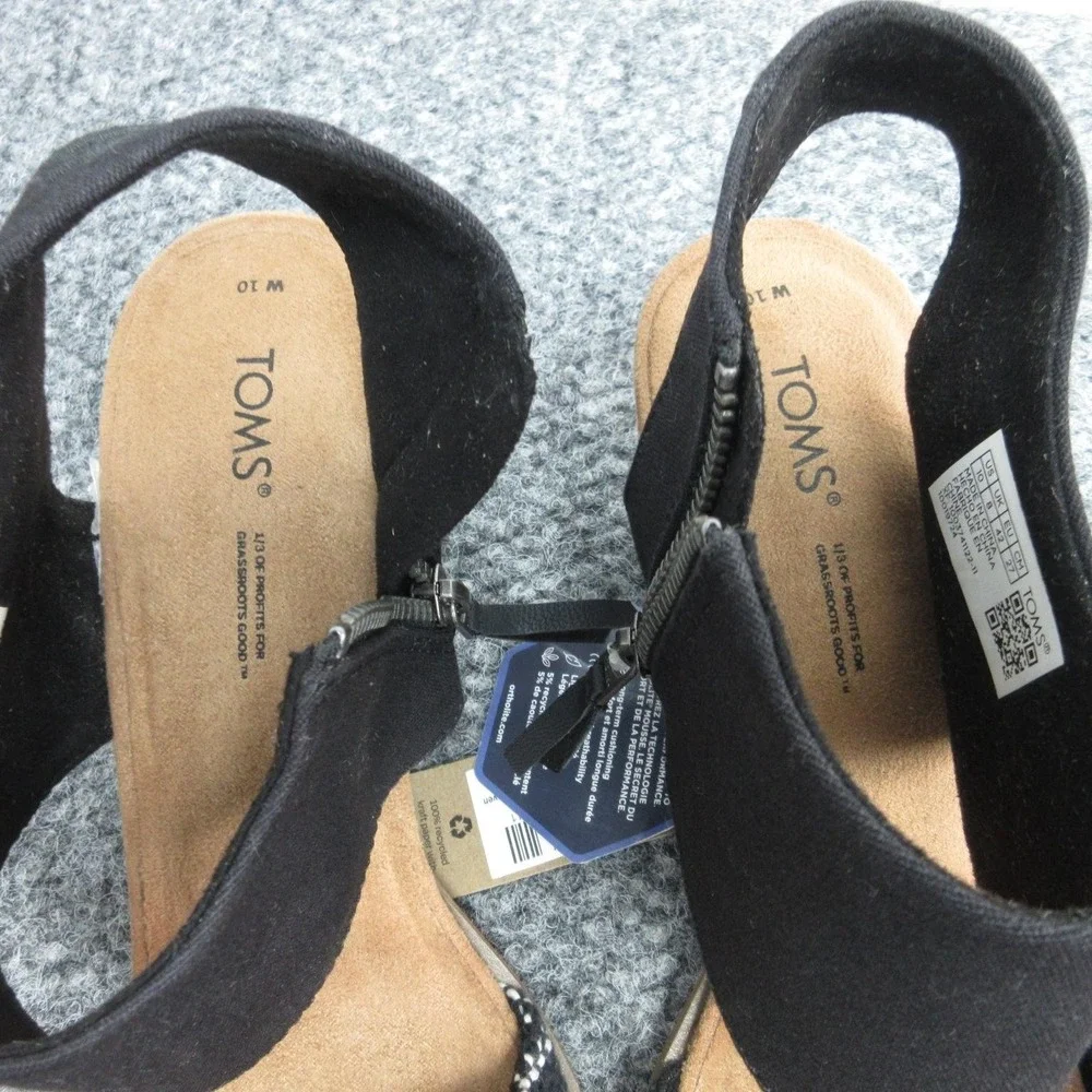 TOMS Majorca Cutout Sandals Womens Size 10 Black Strappy Woven Block Heel Zip